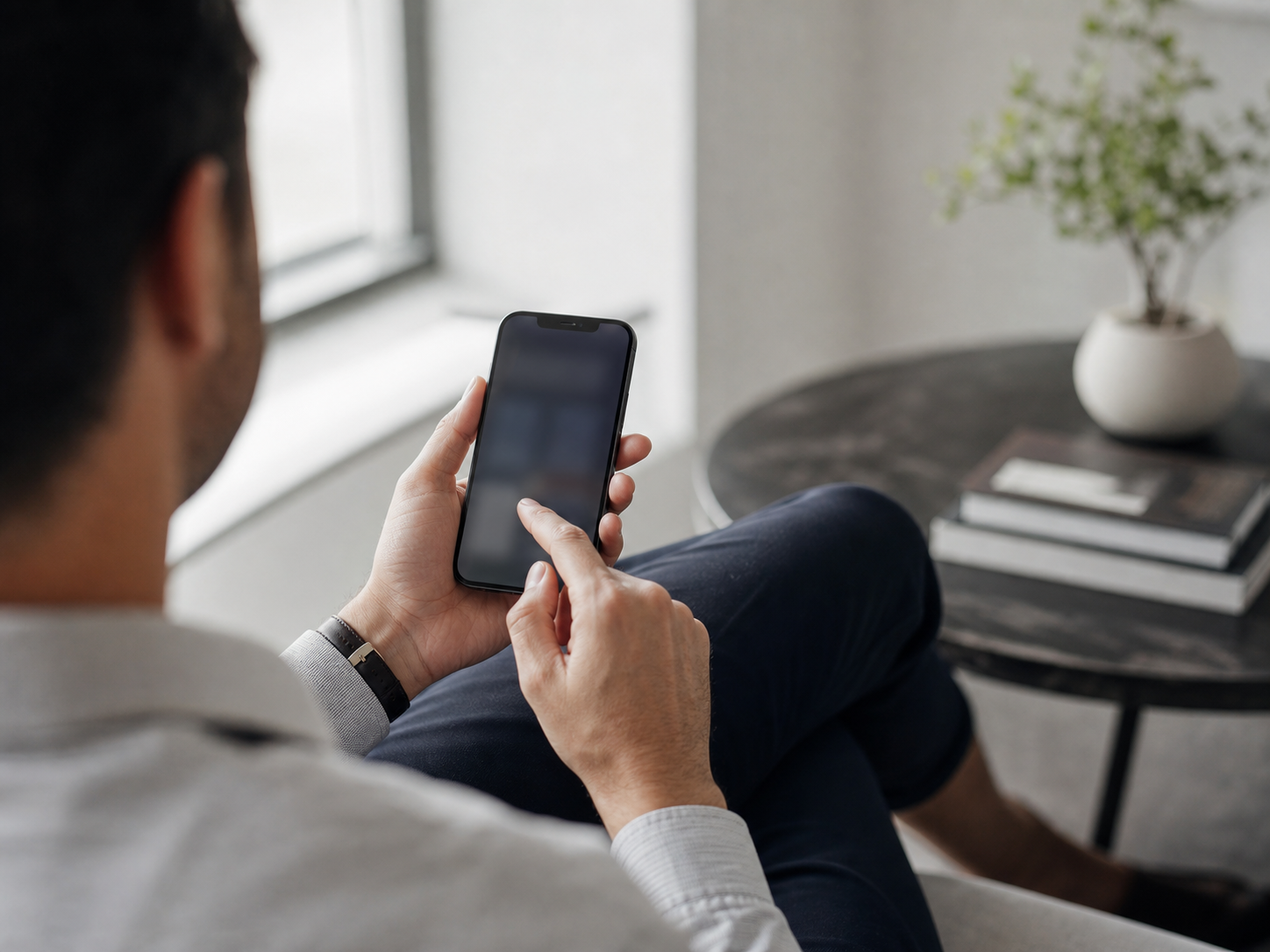Person using the mobile wealth app on a smartphone